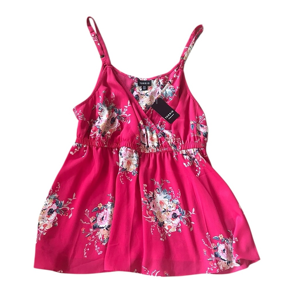 TORRID pink floral surplice adjustable strap babydoll tank top sz 00 (M/10) NWT!